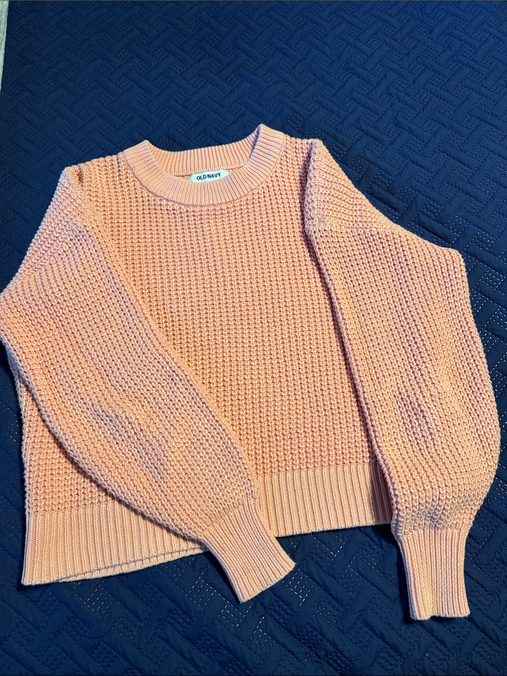 Old Navy Peach-Pink Waffle Knit Crewneck Sweater